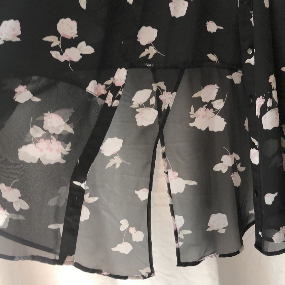 Black, flowered button down - Picture 3 of 4